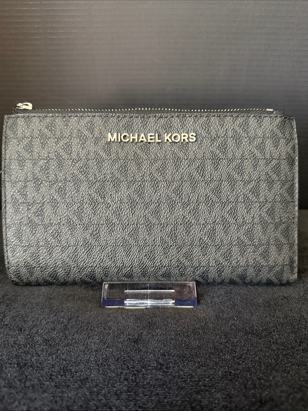 Michael Kors Black Signature Zip Wallet with Gold Logo